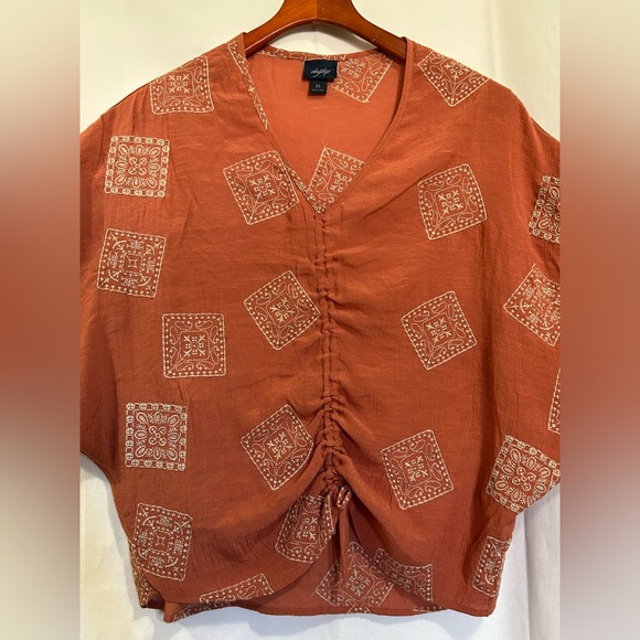 Daytrip - Rust/Terracotta Boho Geometric Blouse - Picture 4 of 12